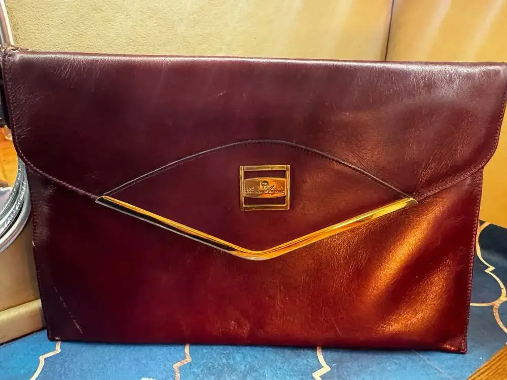 Vintage 70s Etienne Aigner Clutch, Oxblood Leather Envelope RARE